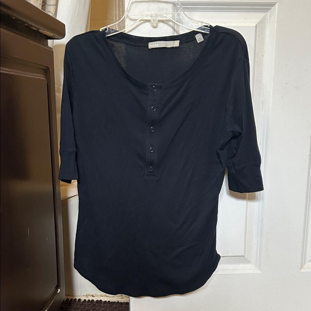 Vince Black Short Sleeve Henley Tee